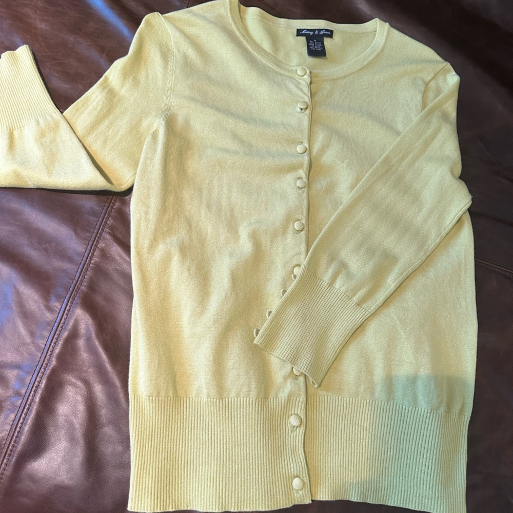 Audrey & Grace Chartreuse Button Up Cardigan Sweater